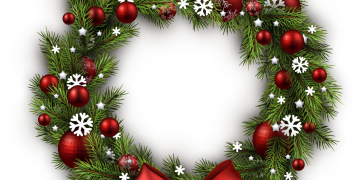Christmas wreath with red bow isolated on white background. Vector illustration.