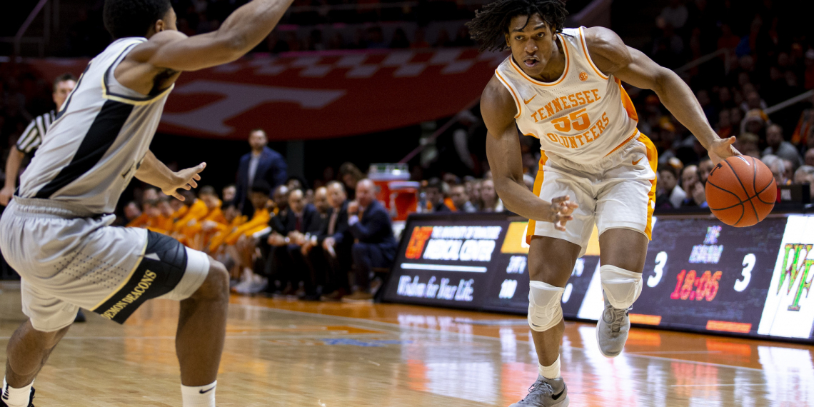 KNOXVILLE, TN - DECEMBER 22, 2018 - Forward Yves Pons #35 of the Tennessee Volunteers during the game between the Wake Forest Demon Deacons and the Tennessee Volunteers at Thompson-Boling Arena in Knoxville, TN. Photo By Caleb Jones/Tennessee Athletics