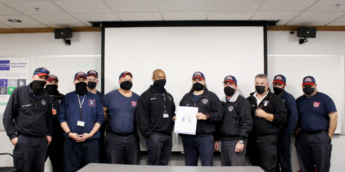 Fire and Emergency Services team members at Arnold Air Force Base, Tenn., complete training on child abuse awareness Nov. 23, 2021. (U.S. Air Force photo by Deidre Moon) (This image has altered by obscuring badges for security purposes.)